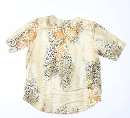 Back view of Sonic Collection women’s beige floral basic t-shirt, size L