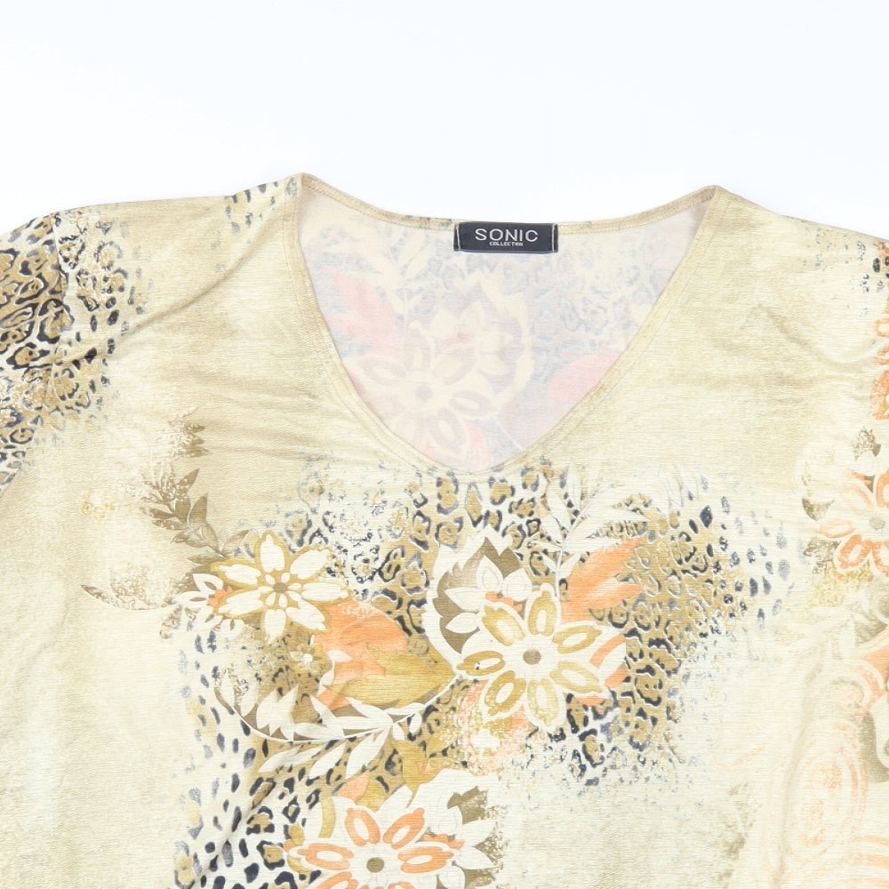 Sonic Collection Womens Beige Floral  Basic T-Shirt Size L