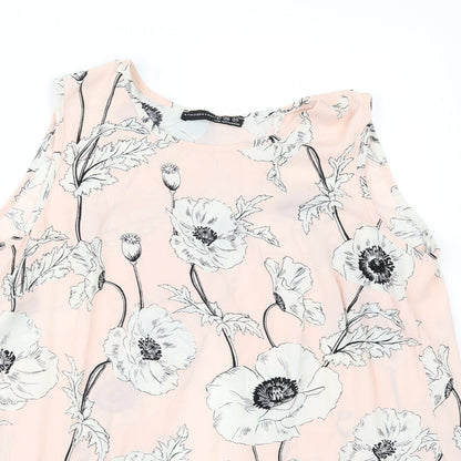 Close-up detail of Primark women’s pink floral tunic blouse, size UK 8