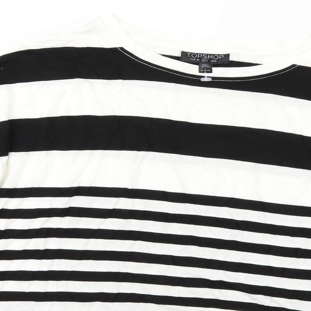 Topshop Womens White Striped  Basic T-Shirt Size 6