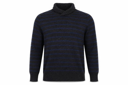 Front view of H&M men’s grey striped jumper, size M