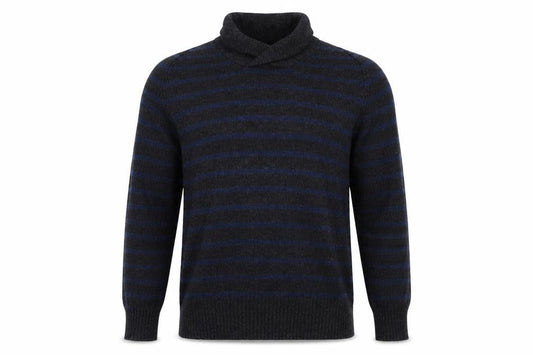 Front view of H&M men’s grey striped jumper, size M