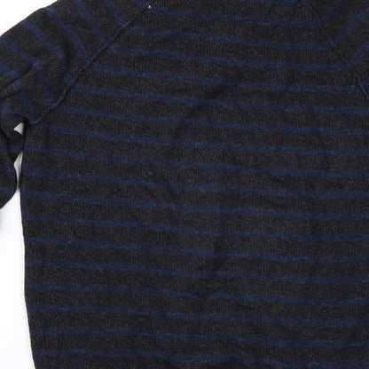Brand and care label for H&M men’s grey striped jumper, size M