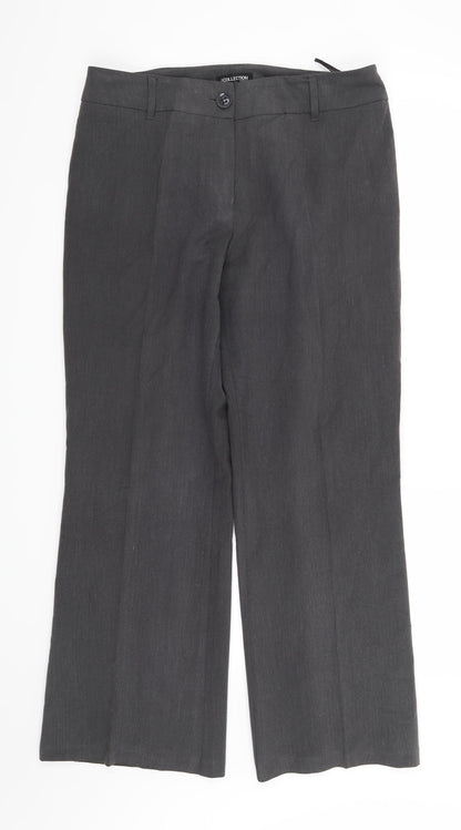 Front view of Debenhams women’s grey trousers, size UK 12, 29-inch leg