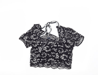 Back view of Preworn women’s blue floral basic blouse, size S