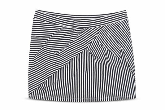 Front view of Stradivarius women’s blue striped mini skirt, size L