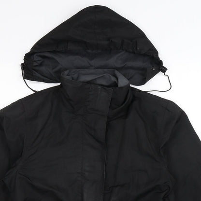 Close-up detail of Mountain Life women’s black jacket, size UK 10