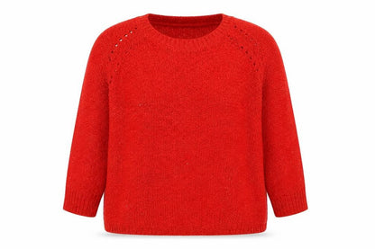 Front view of Pebble Bay women’s red knit jumper, size M