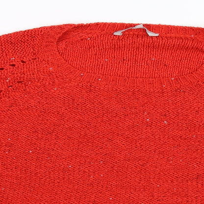 Close-up detail of Pebble Bay women’s red knit jumper, size M