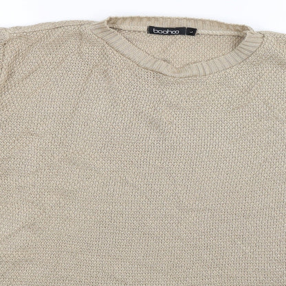 Close-up detail of Boohoo women’s beige knit jumper, size L
