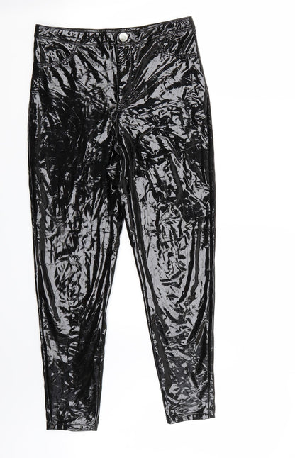 Front view of Missguided women’s black trousers, size UK 10, 27-inch leg