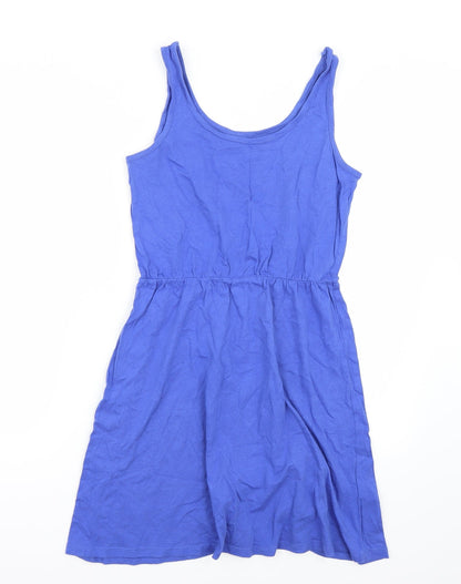Back view of Easy women’s blue a-line, size UK 10