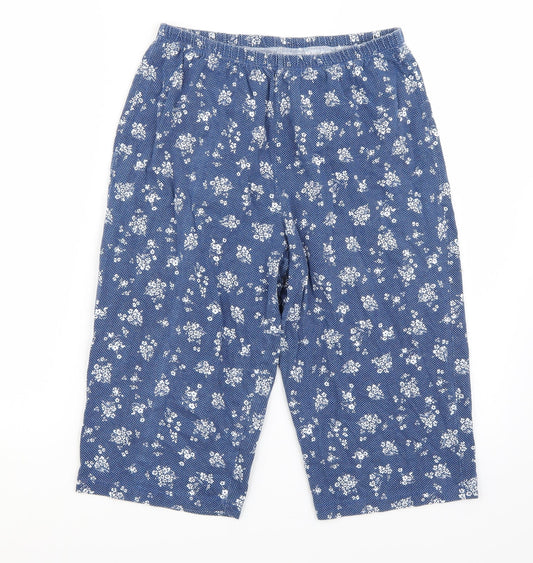 Estilo Womens Blue Floral  Cropped Trousers Size M