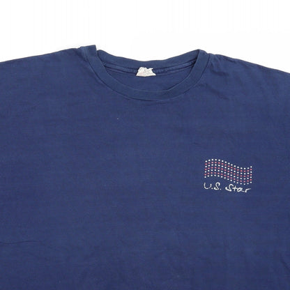 Close-up detail of Hane tops women’s blue basic t-shirt, size XL