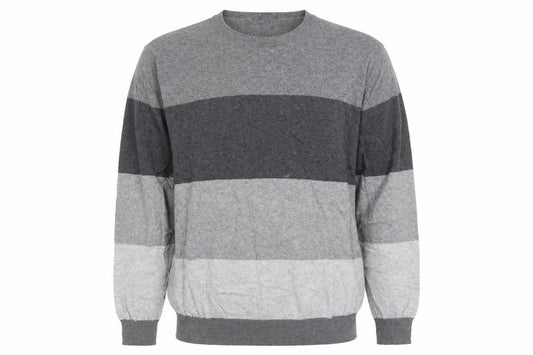 Front view of Gap men’s grey striped knit jumper, size L