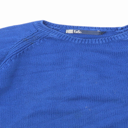Close-up detail of Isle women’s blue knit jumper, size S