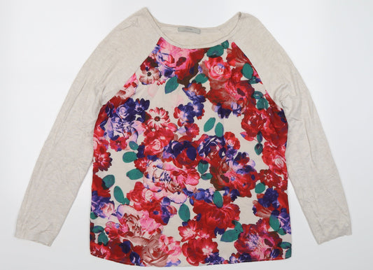 George Womens Beige Floral Chiffon Pullover Jumper Size 14