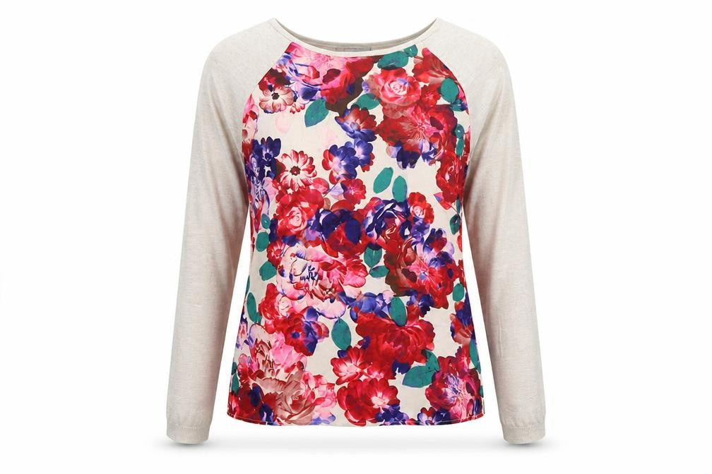 George Womens Beige Floral Chiffon Pullover Jumper Size 14