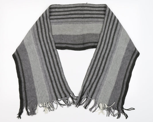 Preworn Mens Grey Striped Knit Scarf  One Size