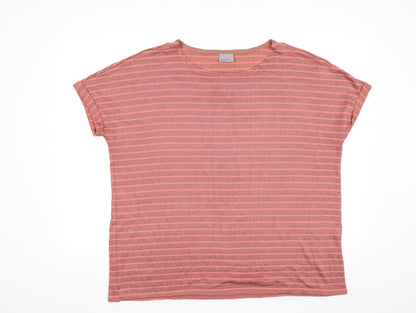 Additional front view of Vera Moda women’s brown striped knit basic t-shirt, size XL