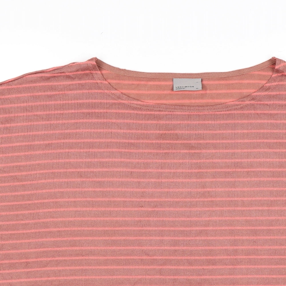 Vera Moda Womens Brown Striped Knit Basic T-Shirt Size XL