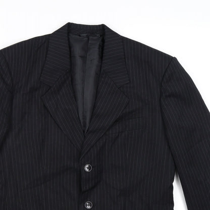 Close-up detail of James men’s black striped jacket suit jacket, size 38