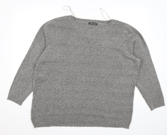 Bonmarché Womens Grey Striped Knit Pullover Jumper Size XL