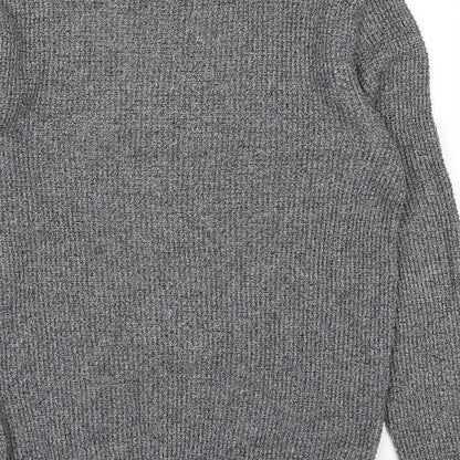 Brand and care label for H&M men’s grey jumper, size M