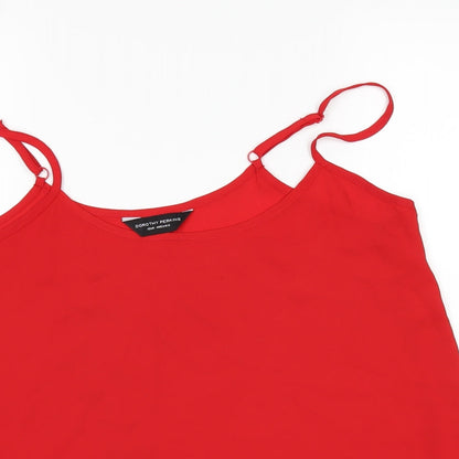 Close-up detail of Dorothy Perkins women’s red basic t-shirt, size UK 12