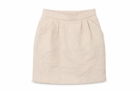 Front view of H&M women’s pink paisley a-line skirt, size UK 6
