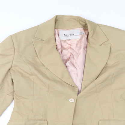 Close-up detail of InWear women’s beige jacket blazer, size UK 8