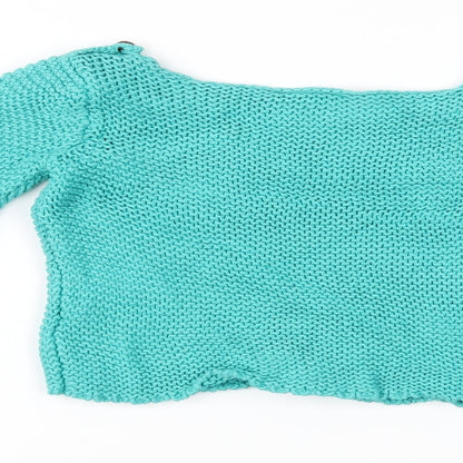 Brand and care label for Strawberry Faire girls’ blue jumper, size 6, years