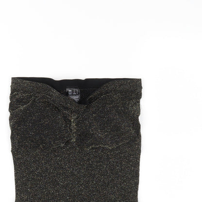 Close-up detail of Preworn women’s gold basic tank, size UK 14