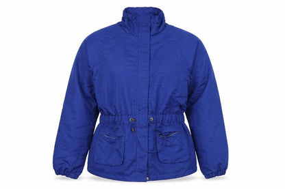 Front view of venco women’s blue overcoat coat, size L
