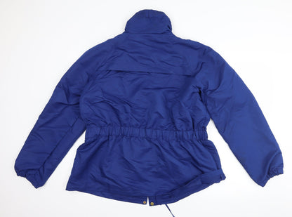 Back view of venco women’s blue overcoat coat, size L