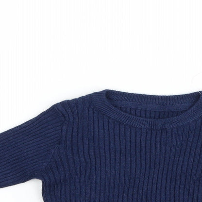 Close-up detail of Marks & Spencer girls’ blue basic t-shirt, size 0-3, months