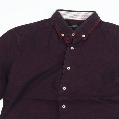 Close-up detail of Next men’s purple button-up, size S