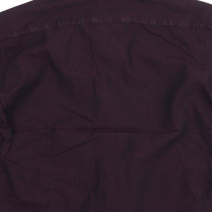 Brand and care label for Next men’s purple button-up, size S