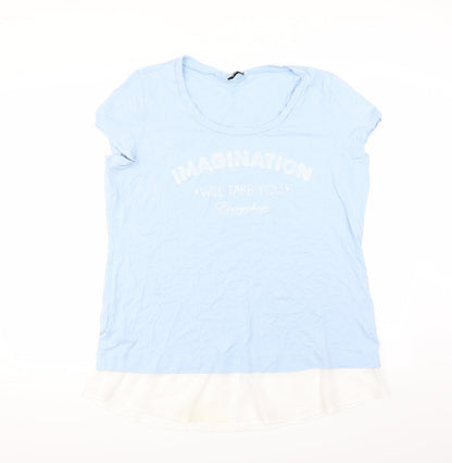 Front view of Renuar women’s blue basic t-shirt, size UK 16