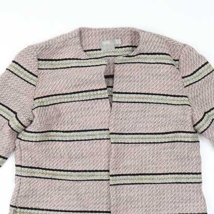 Close-up detail of ASOS women’s pink striped overcoat coat, size UK 8