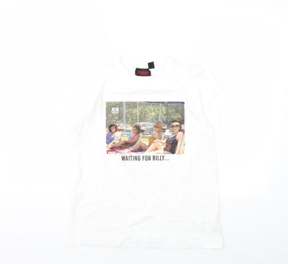 Front view of Netflix women’s white basic t-shirt, size UK 10