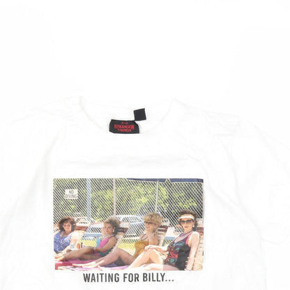Close-up detail of Netflix women’s white basic t-shirt, size UK 10
