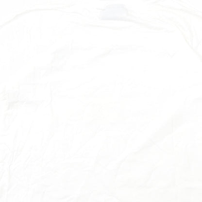 Brand and care label for Netflix women’s white basic t-shirt, size UK 10