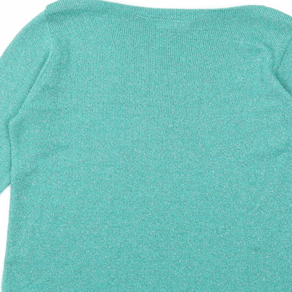 Brand and care label for Kaleidoscope women’s green knit jumper, size UK 14