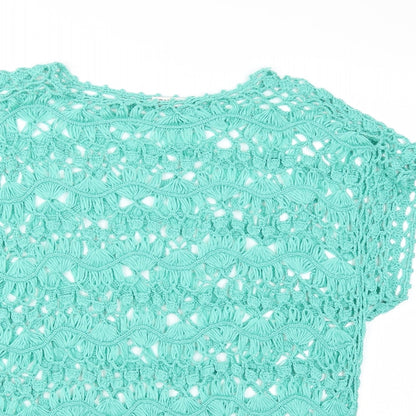 Close-up detail of Damart women’s green jumper, size UK 14