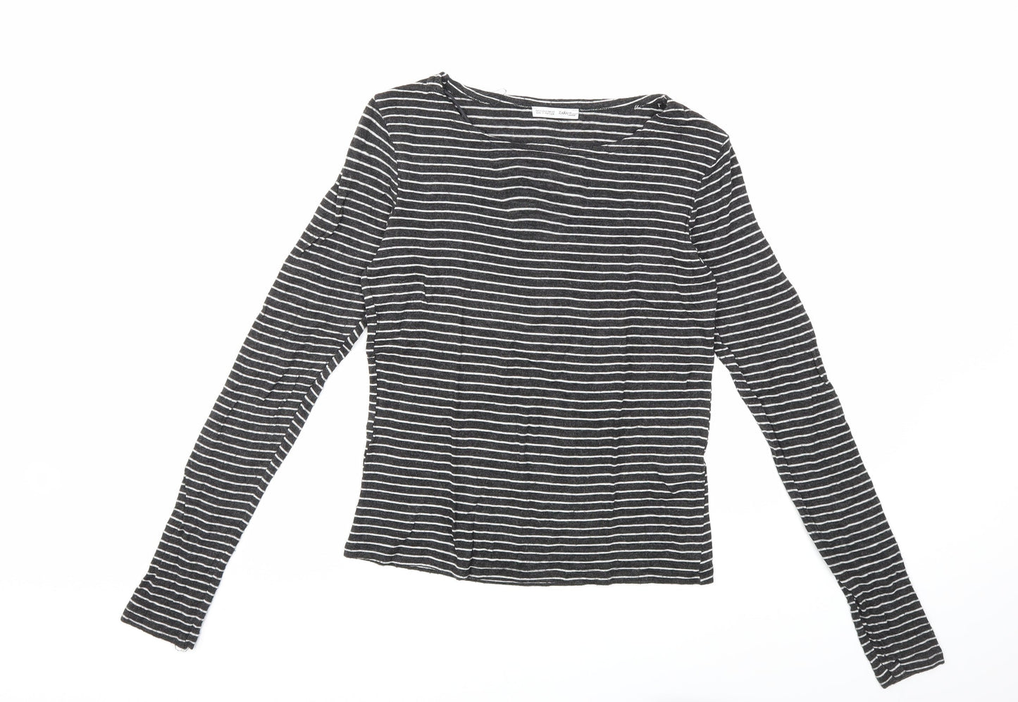 Zara Womens Black Striped  Basic T-Shirt Size S