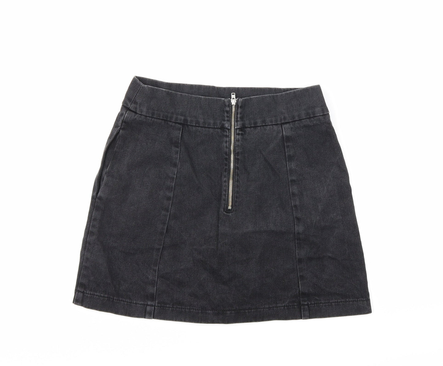 Preworn Womens Black  Denim Mini Skirt Size 26 in