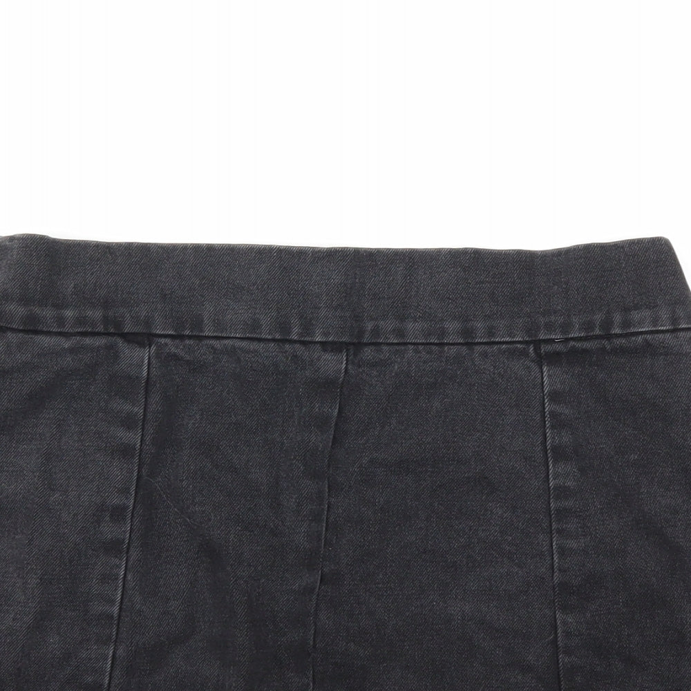 Preworn Womens Black  Denim Mini Skirt Size 26 in