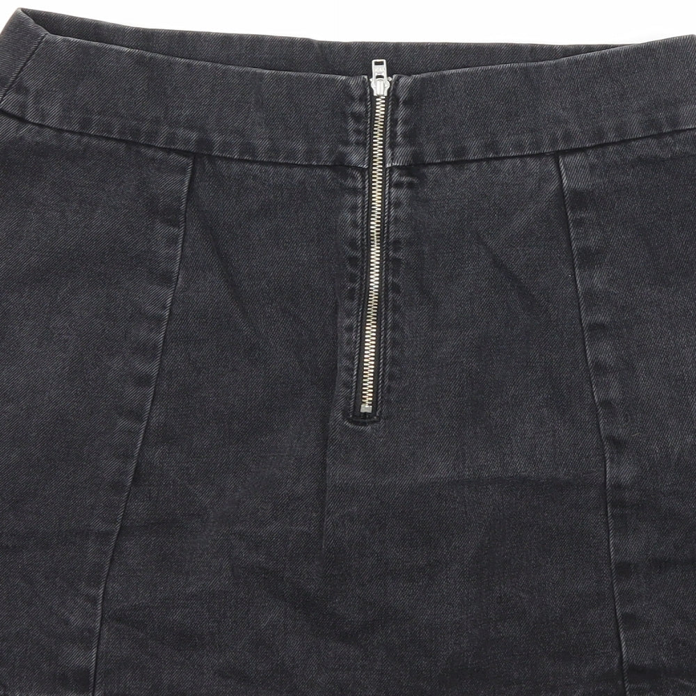 Preworn Womens Black  Denim Mini Skirt Size 26 in