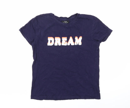 Front view of Bershka women’s blue basic t-shirt, size M